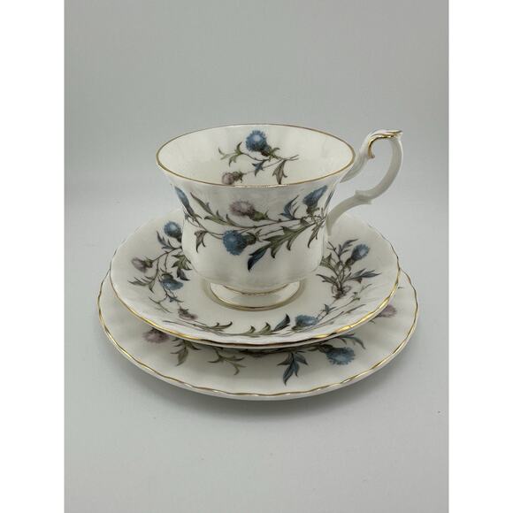 Royal Albert" Brigadoon" Bone China Tea Cup/ Saucer /Plate Blue Pink Thistles - Picture 8 of 9